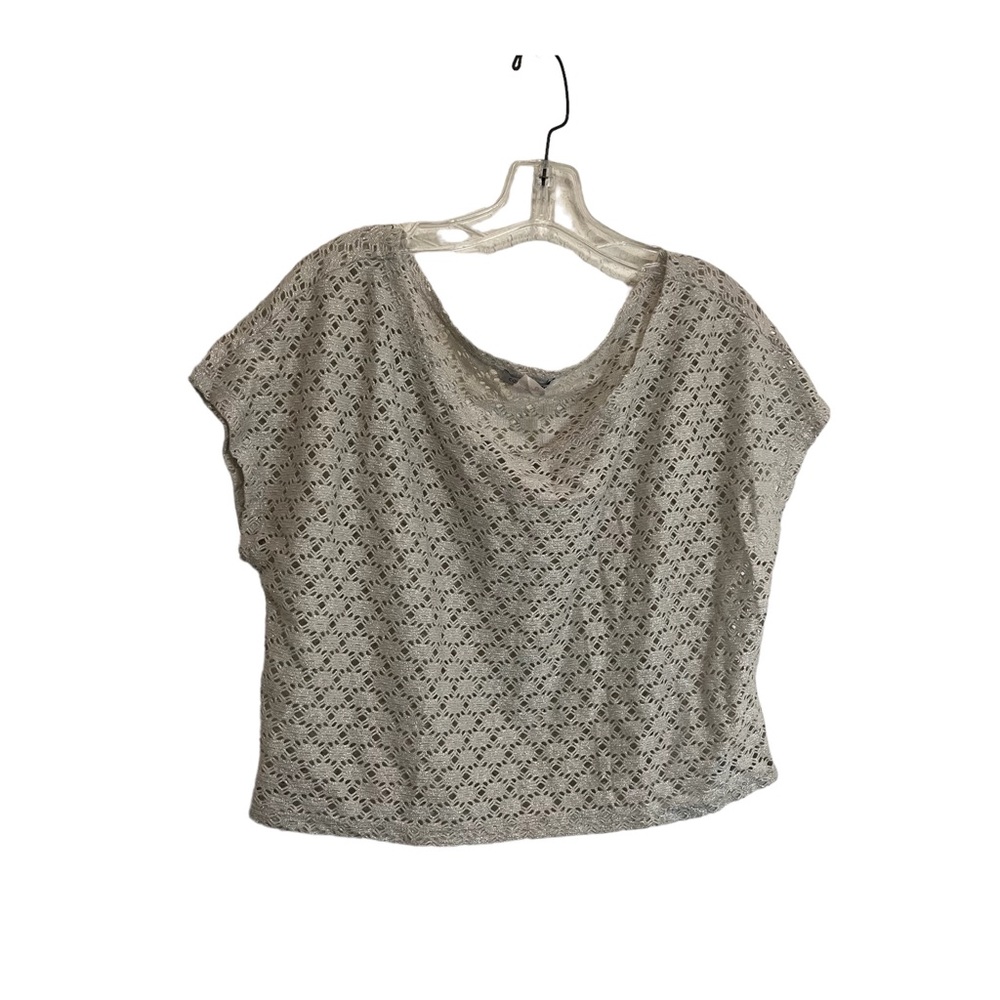 Coqueta Open Knit Silver Gray Short Sleeve Beach Top Blouse Womens Size L